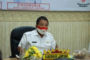 Gubernur Lampung, Arinal Djunaidi, mengikuti Video Conference Kegiatan Praktik Baik Aksi Nasional Pencegahan Korupsi Secara Daring bersama Presiden RI, Joko Widodo