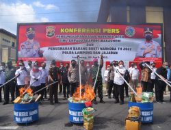 Musnahkan Narkotika Senilai 271,8 Miliar, Kapolda Lampung : 99 Persen Pelaku Kejahatan Pecandu