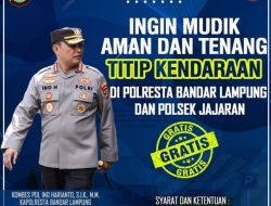 Mudik Lebaran, Warga Kota Bandar Lampung Bisa Titipkan Kendaraan Di Polresta Bandar Lampung Dan Polsek