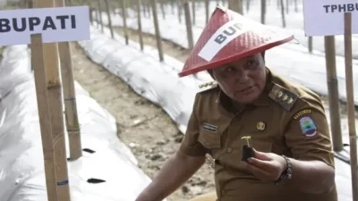 Bupati Nanang Ermanto Tanam Pohon Melon di Desa Trimomukti Kecamatan Candipuro