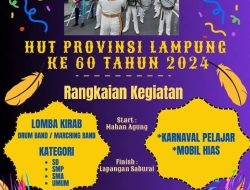 Kirab Drumband dan Mobil Hias Meriahkan HUT Lampung ke-60.